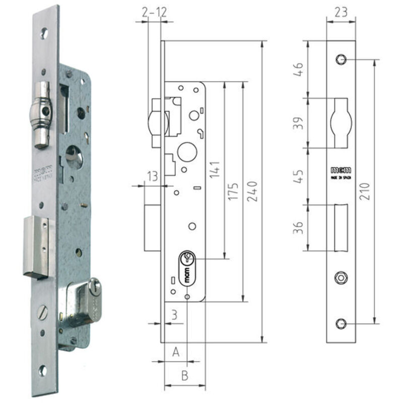 Metall-Einsteckschloss MCM 1551-2118 Edelstahl-Ovalzylinder 26x26