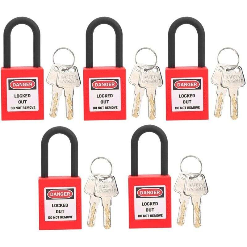 Lockout-Schloss, 38-mm-Lockout-Vorhängeschloss-Set für Lockout-Stationen, Sicherheitsvorhängeschloss mit 2 Schlüsseln pro Schloss, 5 Sets (rot)