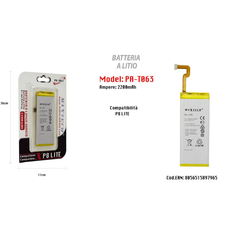 Maxtech - Trade Shop - langlebiger lithiumakku kompatibel mit huawei P8 lite 2200MAH PA-T063 -