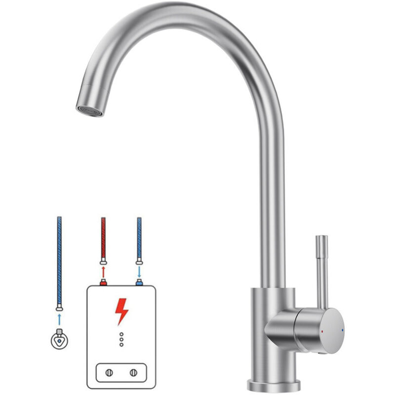 LONHEO MAX Niederdruck Wasserhahn Küche Armatur aus Edelstahl, 360° Schwenkbar Küche Mischbatterie Einhebelmischer für Kaltwasser und einen