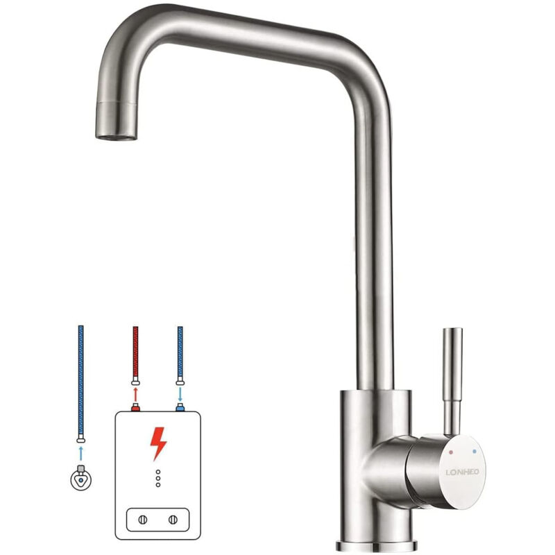 Lonheo Max - Lonheo Niederdruck Wasserhahn Küche Armatur aus Edelstahl, 360° Schwenkbar Küche Mischbatterie Einhebelmischer