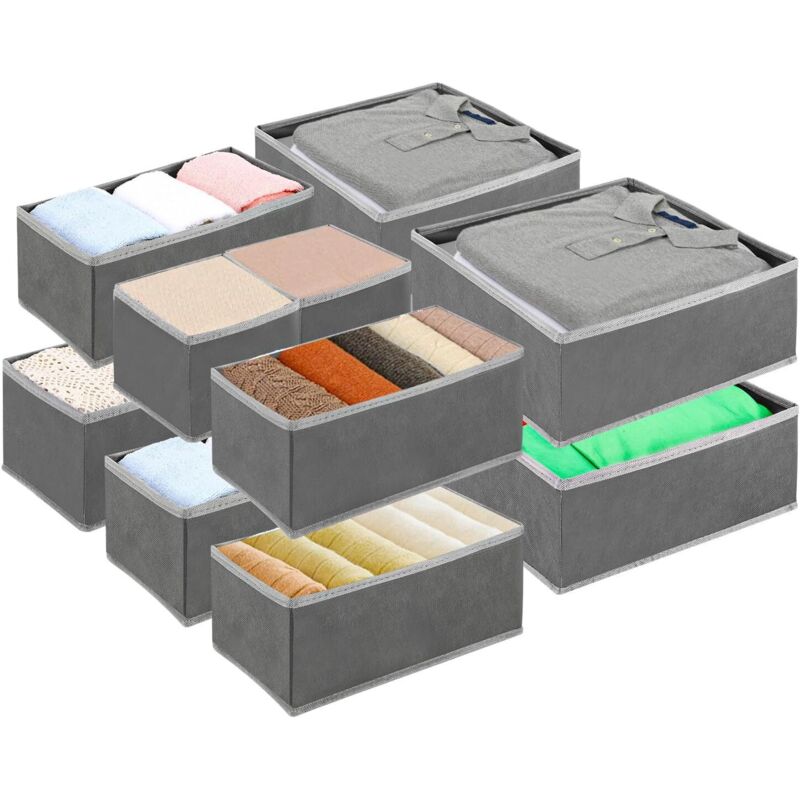 Set mit 12 Aufbewahrungsboxen aus Vliesstoff, faltbar und waschbar, atmungsaktiv (Grau)