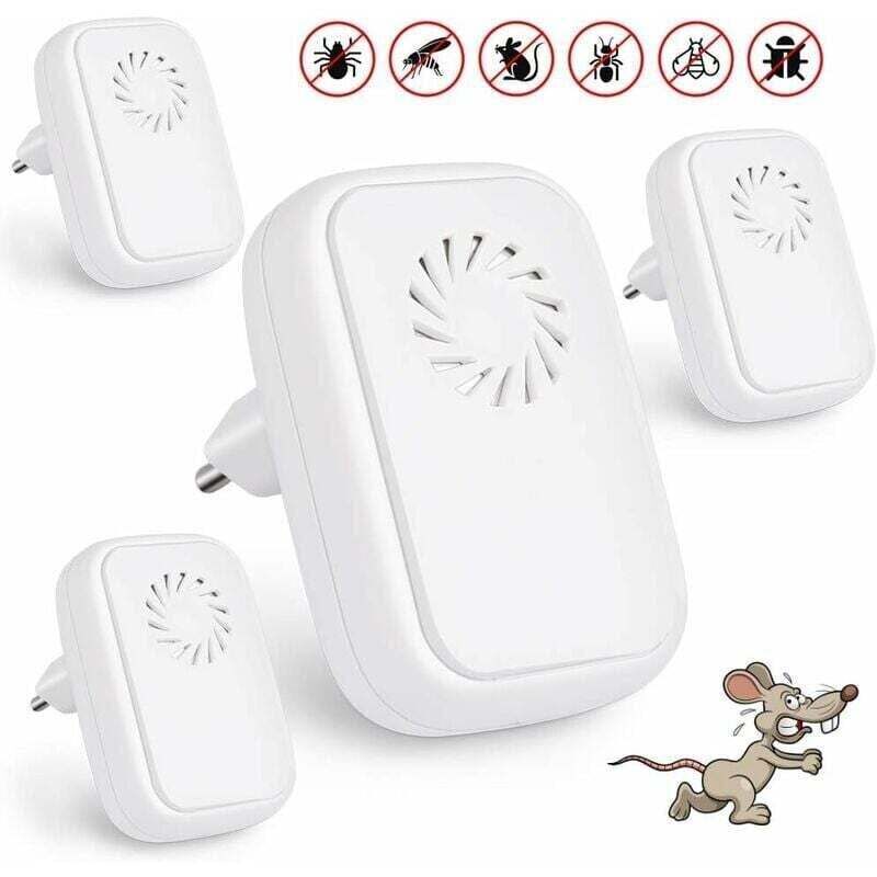 Lot de 4 Répulsifs à Ultrasons Anti Insectes Électrique Intérieur Contre Moustiques Cafards Puces Reptiles