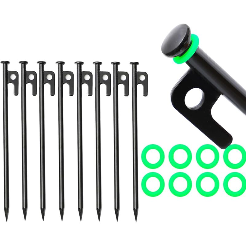8er-Pack 40 cm robuste Zeltheringe für Camping, Markisen und Garten (8 Erdnägel + 8 Lichtkreise + 1 Tasche)
