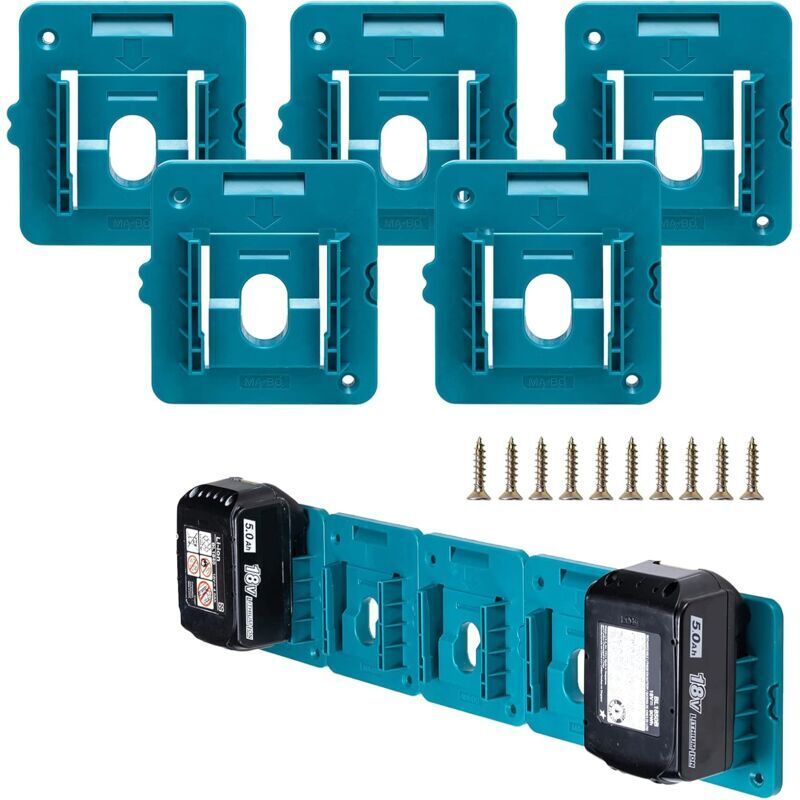 Lot von 5 Supports von Batterie für Batterie Makita 18 V, Support Mural Adapté für Bl1860 Bl1850 Bl1840 Bl1830( mit 10 Schraube, ohne Batterie)