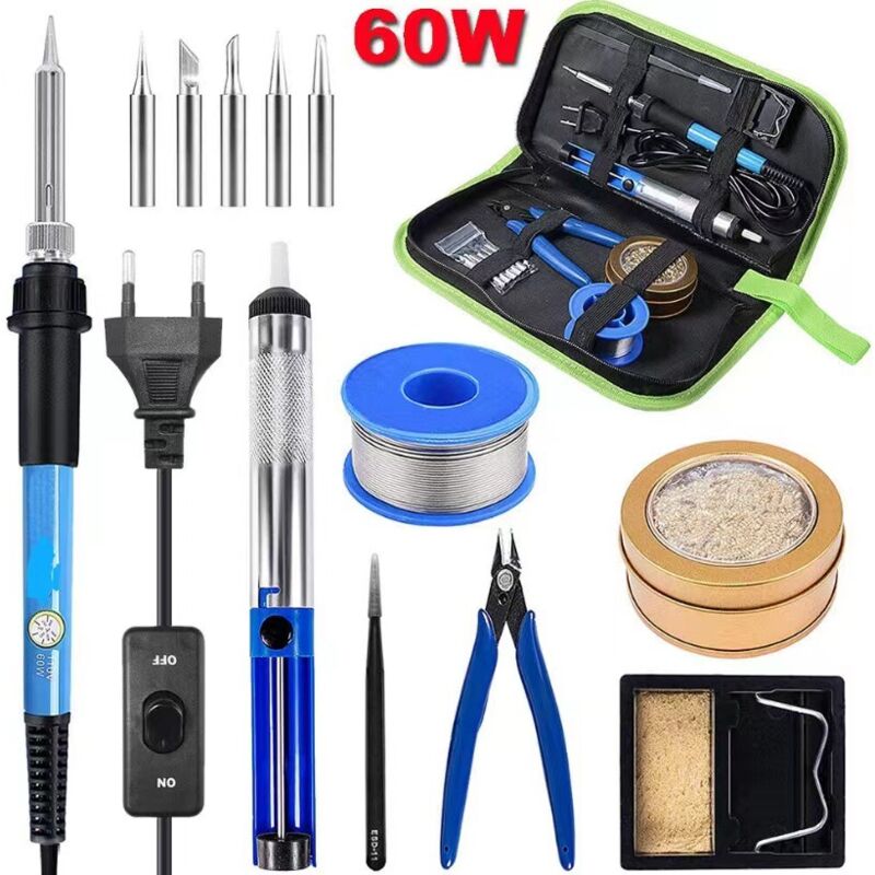 Lötkolben, Lötkolben-Set, Lötwerkzeug mit einstellbarer Temperatur, mit Lötkolbenspitzen, Sauger, Lötdraht, Pinzette, Drahtschneider,