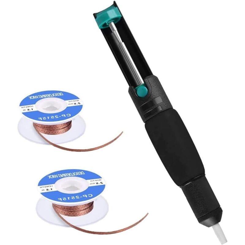 Lötsauger-Vakuumpumpe, Entlötpumpe, leistungsstarke Entlötsaugpumpe mit 2 Saugdrähten für die Reparatur von Elektrogeräten, Leiterplatten (schwarz)