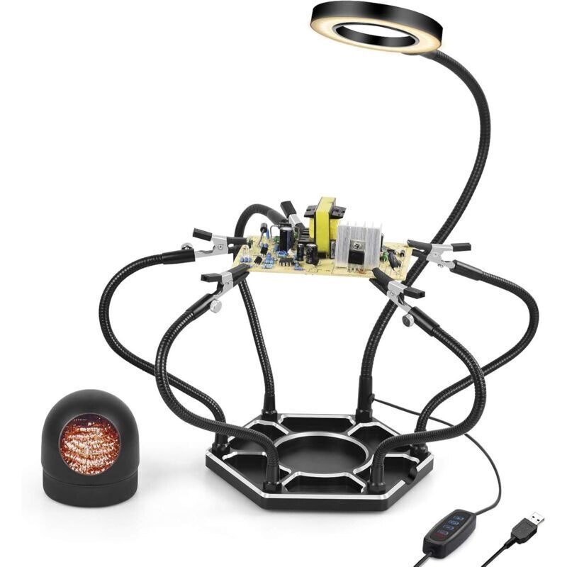 Lötwerkzeug mit 6 flexiblen Armen und 3-facher Vergrößerung, für Elektronikreparaturen, Modellbau und Hobbys