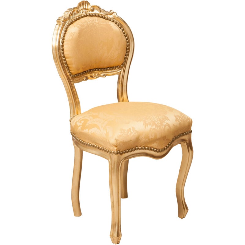 Biscottini - Louis xvi Holzstuhl 90x42x45 Stuhl französischen Stil in Antik Gold Schlafzimmer Sessel Stühle im Barockstil Gepolsterter Sessel