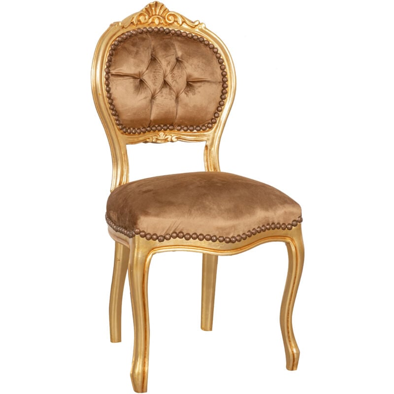 Biscottini - Louis xvi Holzstuhl 90x45x42 Gold Wohnzimmer Sessel Retro-Polstersessel Französischer Stil Samt-Schlafzimmerstuhl Esszimmerstuhl