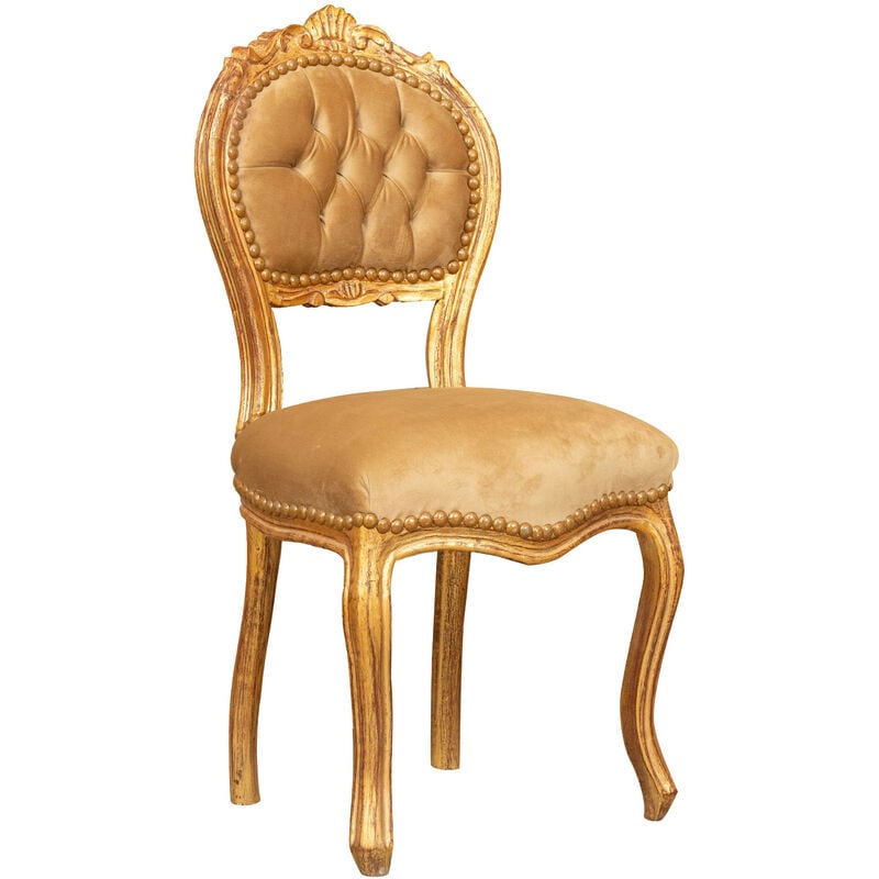 Biscottini - Goldfarbener Wohnzimmer Sessel Louis xvi 90x45x42 cm Holzstuhl französischer Stil Schlafzimmer Sessel gepolsterter Barocksessel