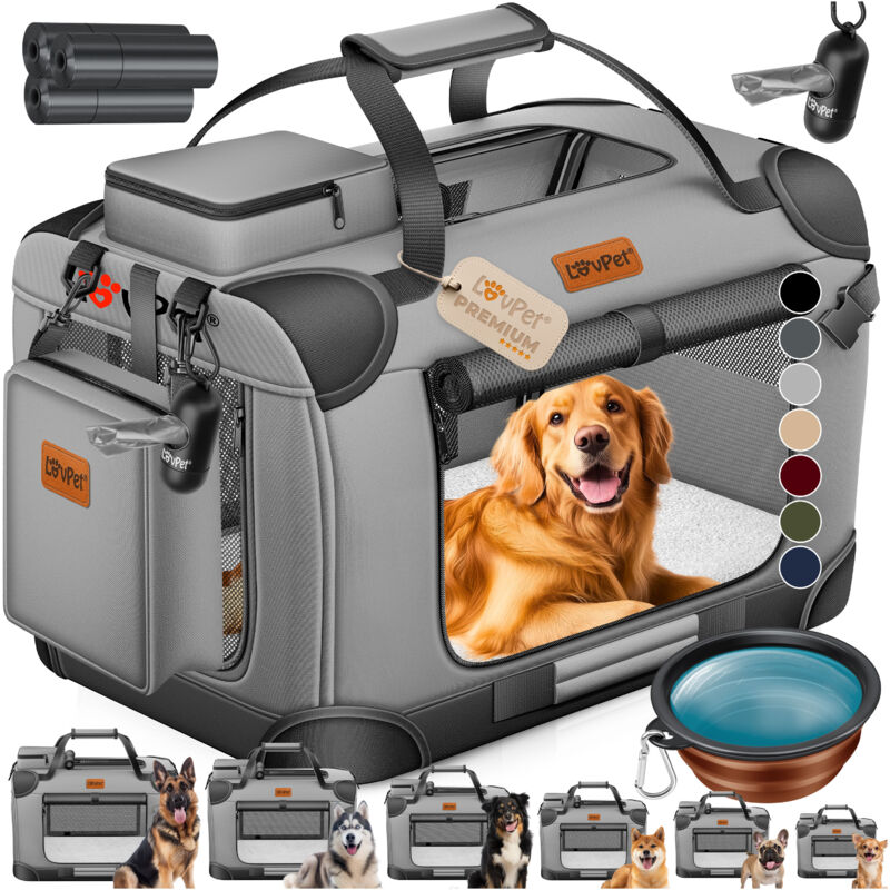 LOVPET® Hundebox Hundetransportbox faltbar Inkl.Hundenapf Transporttasche Hundetasche Transportbox für Haustiere Hunde und Katzen