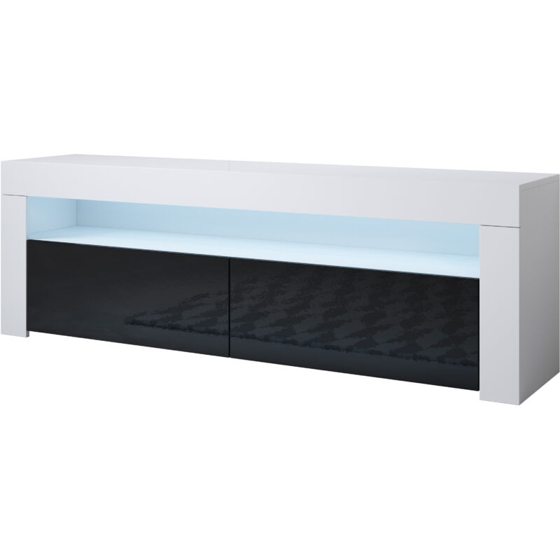 Muebles Bonitos - Lowboard Stehend mit led TV-Schrank Fernsehtisch Stehend tv Möbel TV-Ständer 2 Türen 140x50x35cm Modell Aker Weiss mit Schwarz Glanz