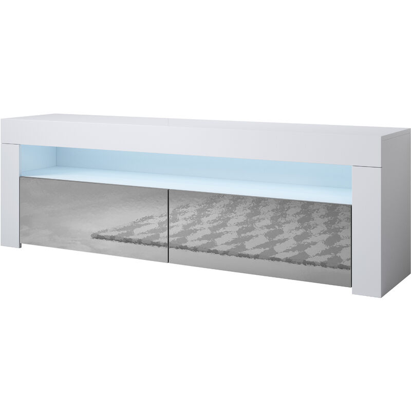 Muebles Bonitos - Lowboard Stehend mit led TV-Schrank Fernsehtisch Stehend tv Möbel TV-Ständer 2 Türen 140x50x35cm Modell Aker Meiss mit Grau Glanz