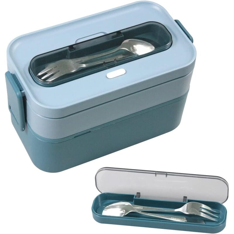 Lunchbox-Set fürs Büro, 1600 ml PP Bento-Box, 2-stöckige Lunchbox mit Besteck für Picknick, Schule, Büro, Erwachsene und Kinder, mikrowellengeeignet