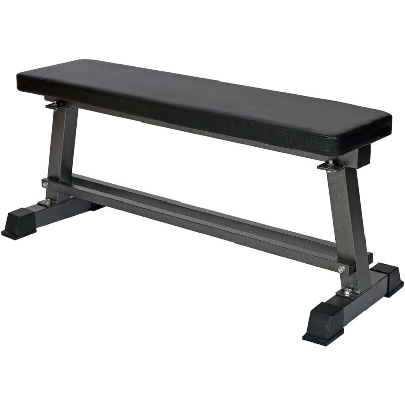 Wiltec Flachbank 1050 x 380 x 460 mm mit Hantelablage und Polster, Hantelbank für Muskel- und Krafttraining bis 300 kg, Trainingsbank Fitnessbank