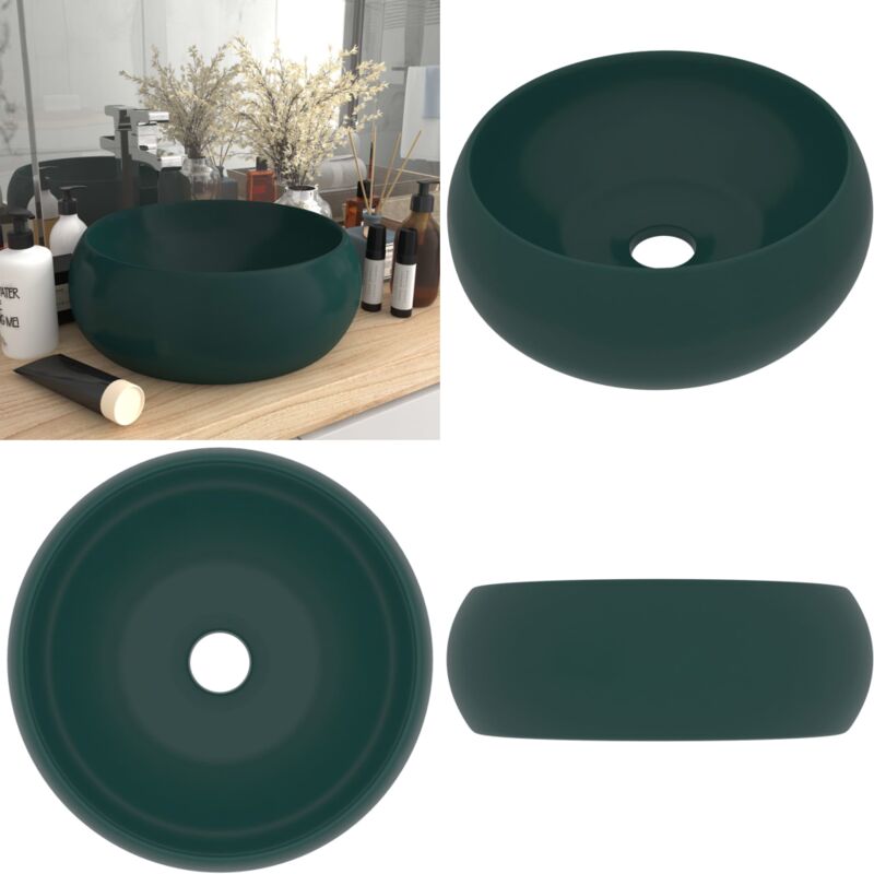 Vidaxl - Luxuriöses Waschbecken Rund Matt Dunkelgrün 40x15 cm Keramik - Runde Waschen - Dusche Waschbecken - Keramik Waschbecken - Matt Dunkelgrün