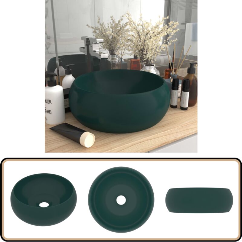 Vidaxl - Luxuriöses Waschbecken Rund Matt Dunkelgrün 40x15 cm Keramik - Runde Waschen - Dusche Waschbecken - Keramik Waschbecken - Matt Dunkelgrün