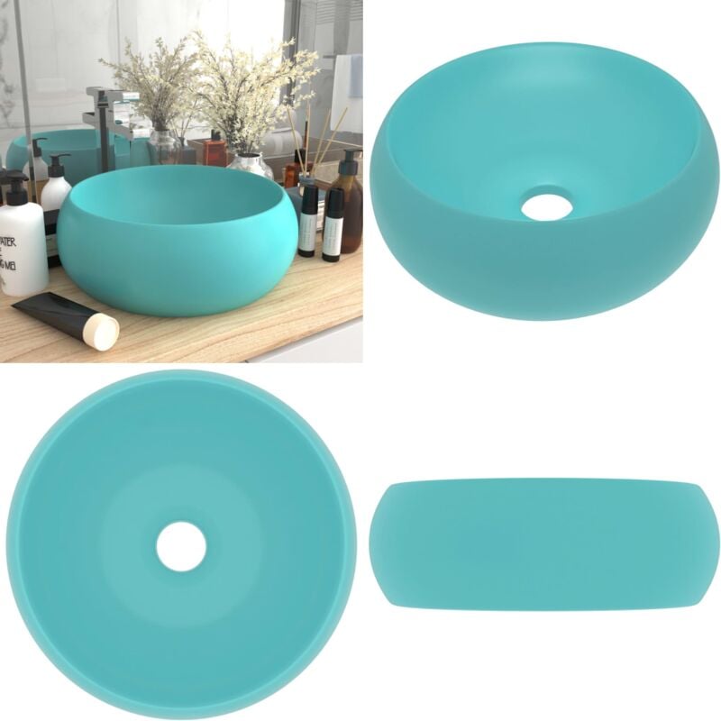 Luxuriöses Waschbecken Rund Matt Hellgrün 40x15 cm Keramik - Runde Waschen - Badezimmer Waschbecken - Keramik Waschbecken - Matt Hellgrünes