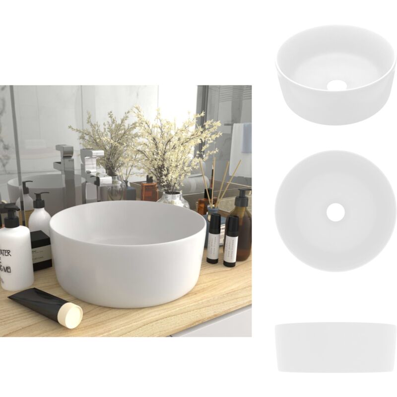 Vidaxl - Luxuriöses Waschbecken Rund Matt Weiß 40x15 cm Keramik - Runde Waschbecken - Keramikwaschbecken - Matt Weißes Waschbecken