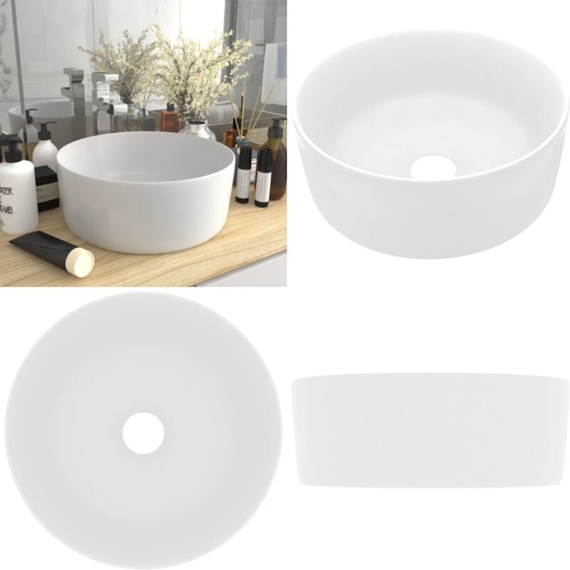 Luxuriöses Waschbecken Rund Matt Weiß 40x15 cm Keramik - Runde Waschbecken - Keramikwaschbecken - Matt Weißes Waschbecken - Luxus-Waschbecken