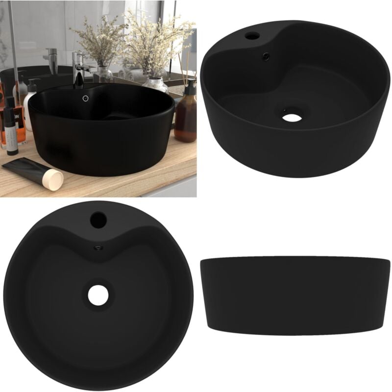 Vidaxl - Luxus-Waschbecken mit Überlauf Matt-Schwarz 36x13 cm Keramik - Keramik Waschbecken - Rundes Waschbecken - Matt Schwarz - Aufsatzwaschbecken