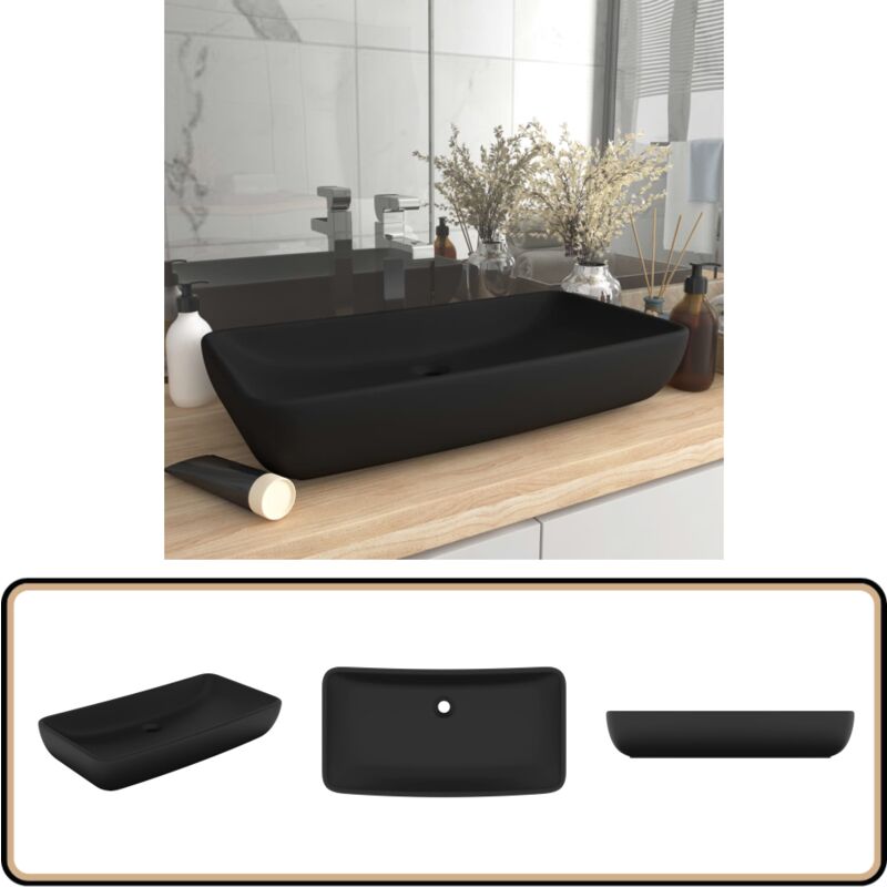 Vidaxl - Luxus-Waschbecken Rechteckig Matt Schwarz 71x38 cm Keramik - Keramik Waschbecken - Rechteckiges Waschbecken - Schwarzes Waschbecken - Mattes