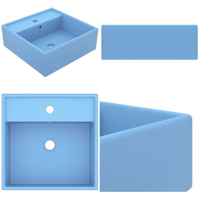 Luxus-Waschbecken Überlauf Quadratisch Matt Hellblau 41x41 cm - Waschbecken - Keramikwaschbecken - Mattblaues Waschbecken - Quadratisches Waschbecken