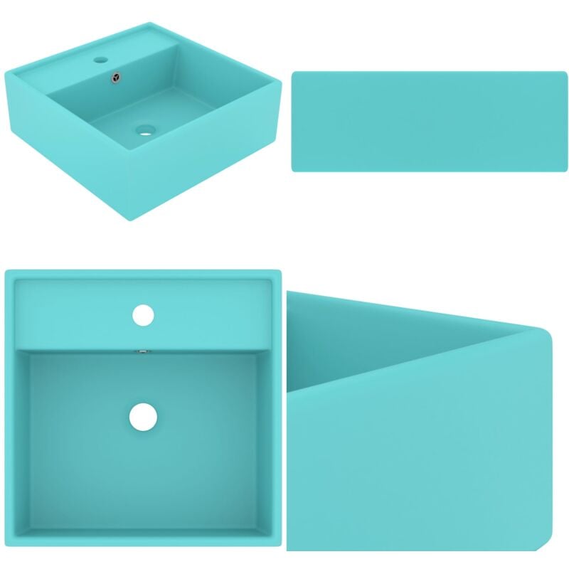 Luxus-Waschbecken Überlauf Quadratisch Matt Hellgrün 41x41 cm - Waschbecken - Keramikwaschbecken - Mattgrünes Waschbecken - Quadratisches Waschbecken