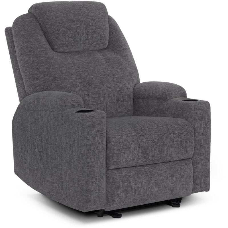 M MCombo Elektrisch Relaxsessel Massagesessel Fernsehsessel Liegefunktion Vibration Heizung 7061 neues Modell (Grau-Chenille)