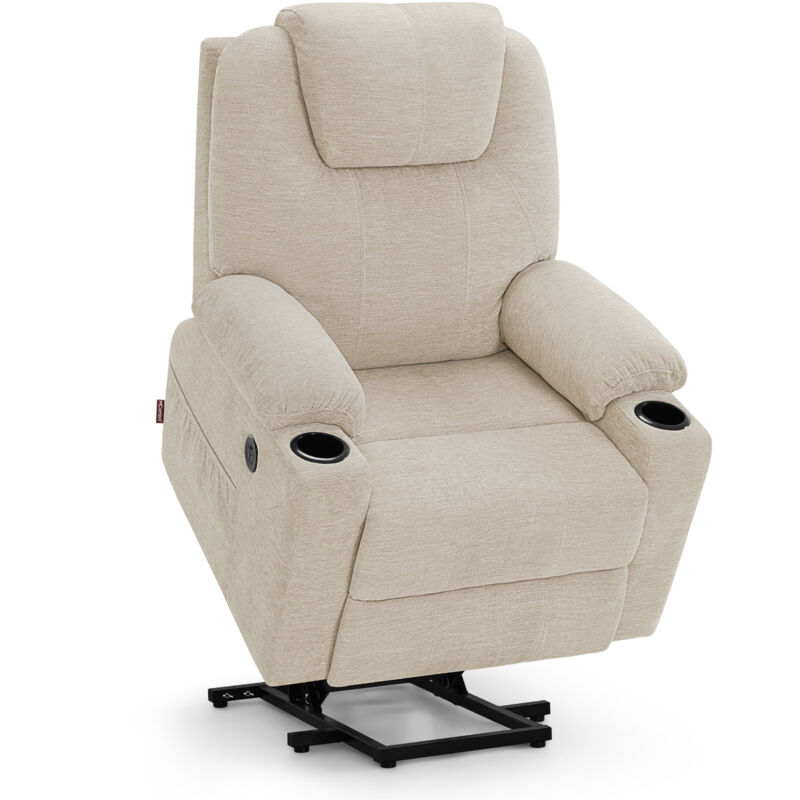 M Mcombo Fernsehsessel mit Aufstehhilfe Elektrisch, Relaxsessel mit Liegefunktion bis 140°Sessel mit Aufstehhilfe, mit Massage & Heizung, Knopf &