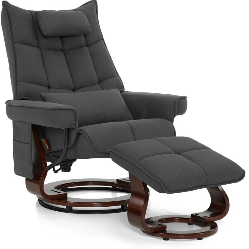 M Mcombo Relaxsessel mit Hocker, Drehbare Fernsehsessel mit Liegefunktion, Moderner TV-Sessel Stuhl für Wohnzimmer, mit Kissen & Seitentasche,