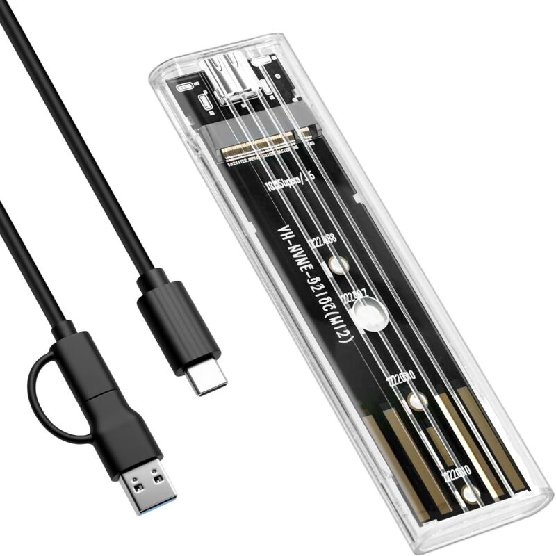 M.2 NVMe USB-C 10 Gbit/s SSD-Gehäuse, USB 3.1 Gen2 Adapter für PCIe M.2 2230/2242/2260/2280 SSDs, UASP-Unterstützung, externes SSD-Gehäuse mit