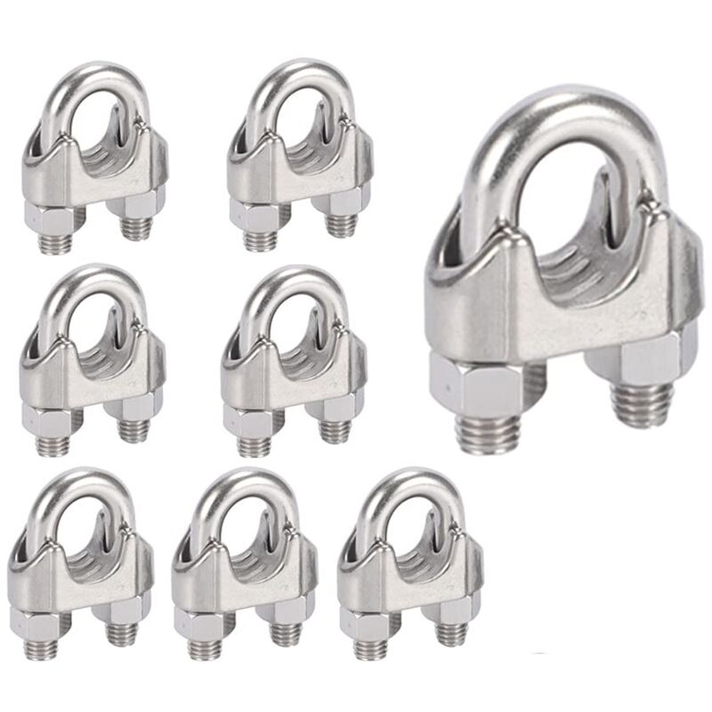 M8 Kabelbinder, U-Clip, Bolzen, Kabelklemme, 304 Edelstahl, Kabelklemme, Sattel, Drahtseilklemmen für Outdoor-Wäscheständer, 10 Stück