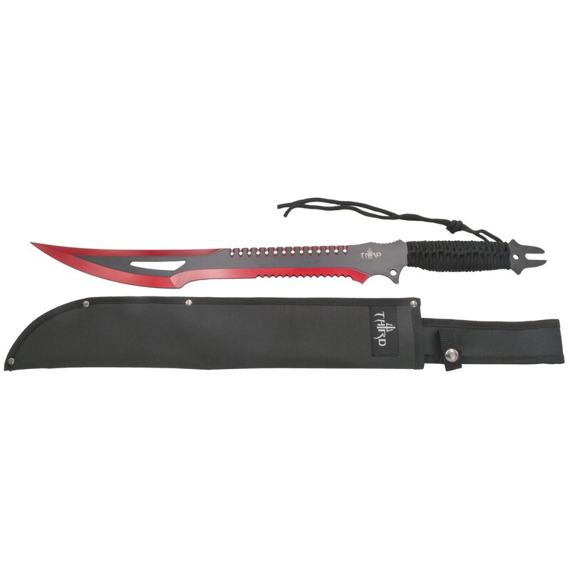 Machete Rohrschneider Third H0063RD Stahlklinge 420 47 cm mit eloxiertem Schnitt in rot, mango schwarz geflochtenes Seil und Nylonmantel