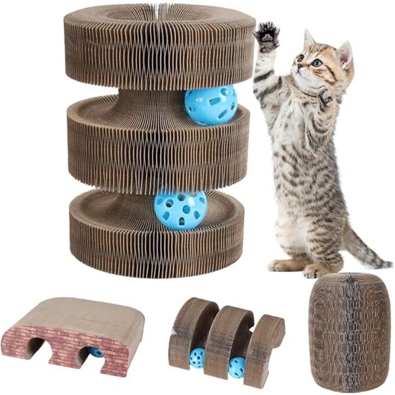 Magic Organs Katzenkratzer: Katzenkratzer aus Karton mit Bällen, interaktives Spielzeug, faltbares Katzenspielzeug, Indoor-Spiele, Kratzübungen für