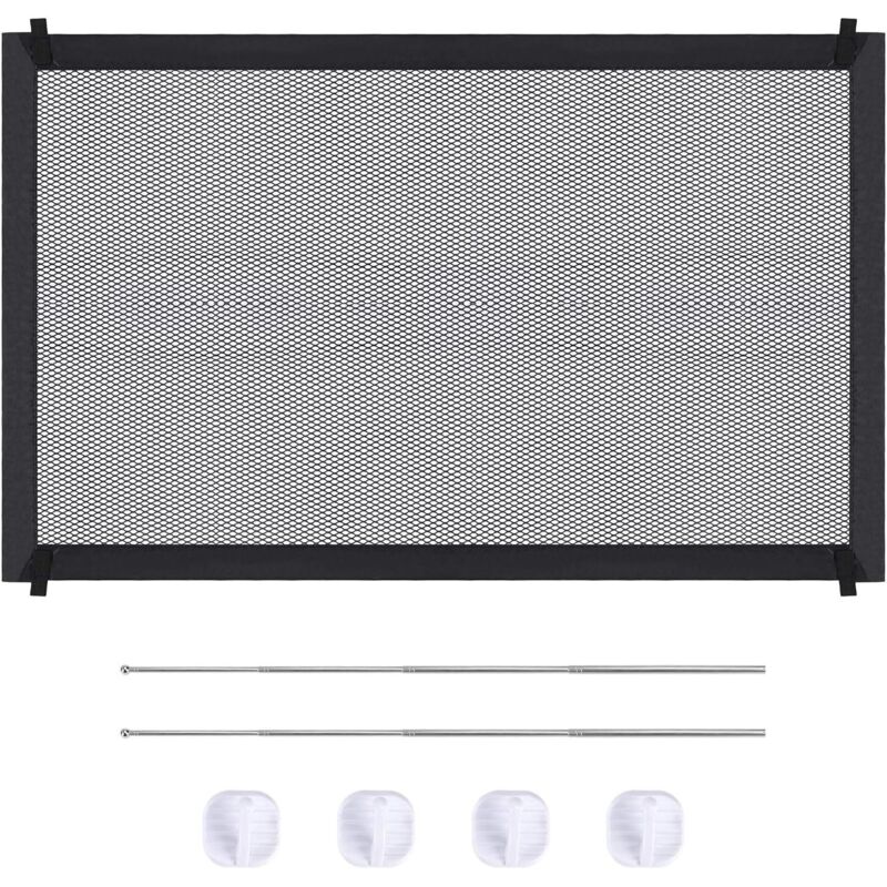 Magisches Hundegitter, Sicherheits-Treppengitter für Hunde mit Haken und stabilen Pfosten, Schwarz, 110 x 72 cm