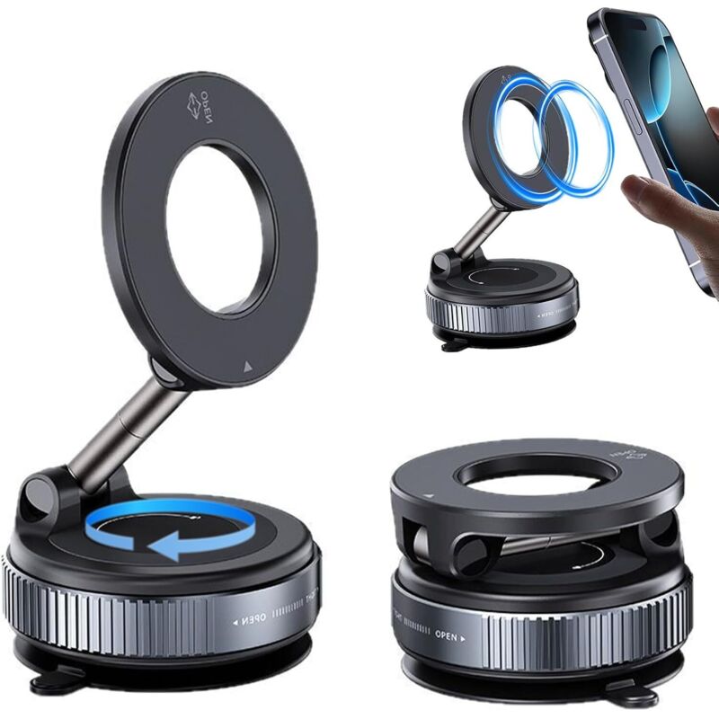 Magnetische Autohalterung für Handys – Starker Saugnapf, 360° drehbar und 180° klappbar, kompatibel mit Magsafe-Autohalterungen für alle Handys und