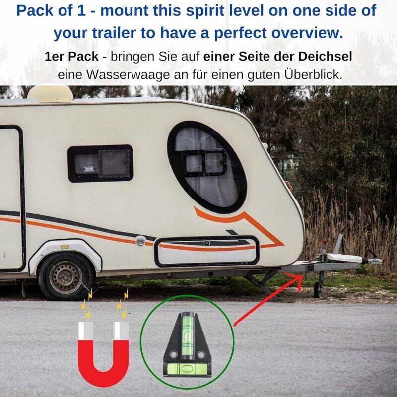 Magnetische T-förmige Wasserwaage, klein und praktisch für Wohnmobile, mit Magnet, Wasserwaage für Transporter, Nivellierrampe für Wohnwagen,