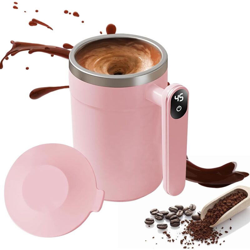 Magnetischer Becher mit automatischem Umrühren, 400 ml, mit Temperaturanzeige, aus Edelstahl, für Kaffee, Milch, heiße Schokolade und Tee