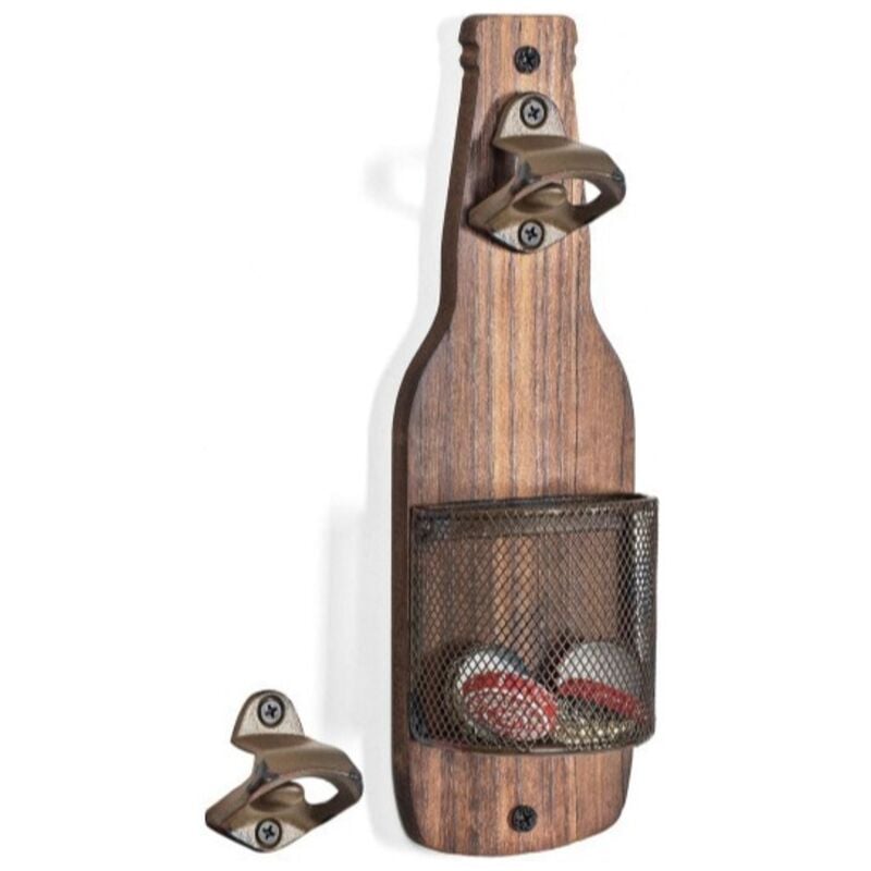 Magnetischer Flaschenöffner aus Holz zur Wandmontage, Vintage-Bier, origineller Flaschenöffner mit Kronkorkenfänger, Barzubehör für den Außenbereich,