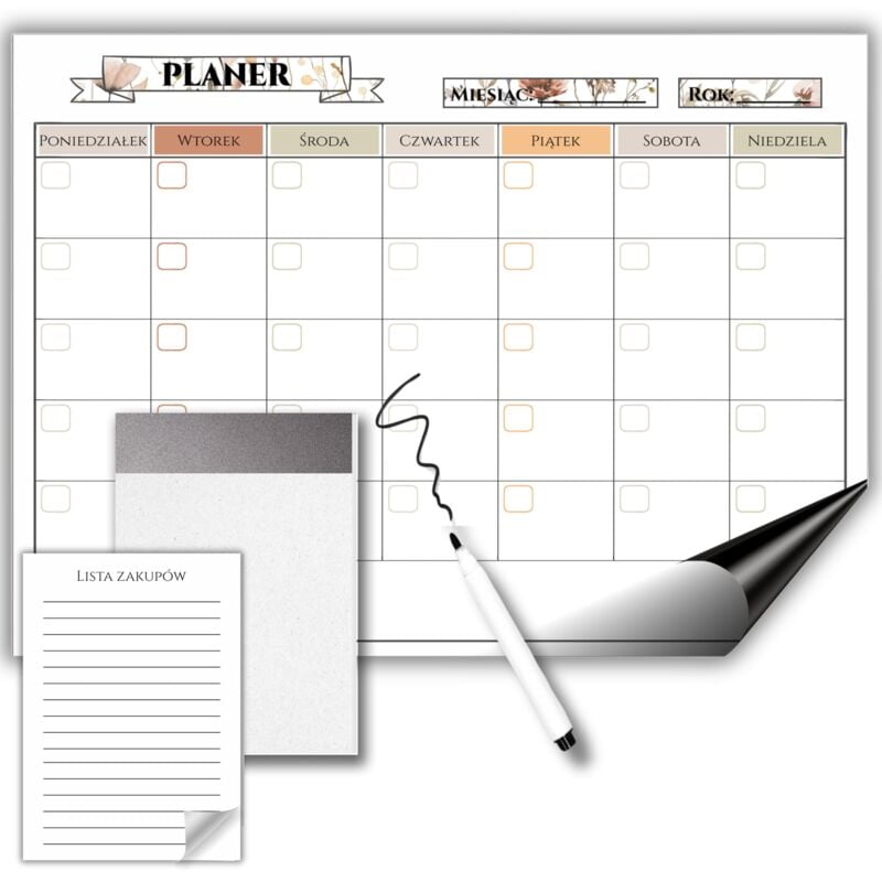 Magnetischer Kühlschrankplaner, Kalender, Wochenplanertafel + Notizbuchmarker