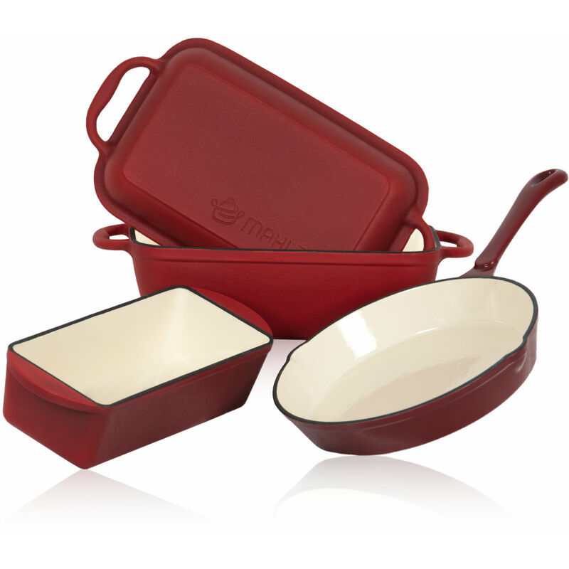 Mahlzeit - 3-teiliges Gusseisen Set ø 24 cm, 1,6 Liter, 4,8 Liter Dark Cherry Kochset, Topfset