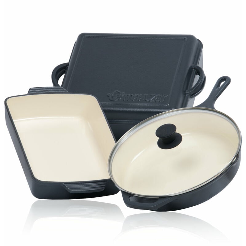 Mahlzeit - 3-teiliges Gusseisen Set ø 29,5 cm, 3,8 Liter, 10,8 Liter Blue Berry Kochset, Topfset