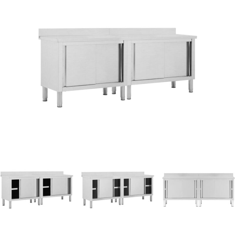 The Living Store Arbeitsschränke mit Schiebetüren 2 Stk. 240x50x(95-97) cm Edelstahl - Gastronomie