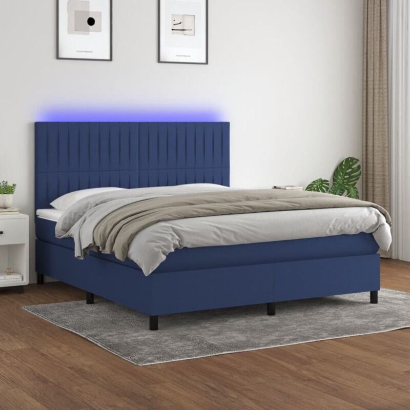 Boxspringbett mit Matratze & led Blau 180x200 cm Stoff vidaXL