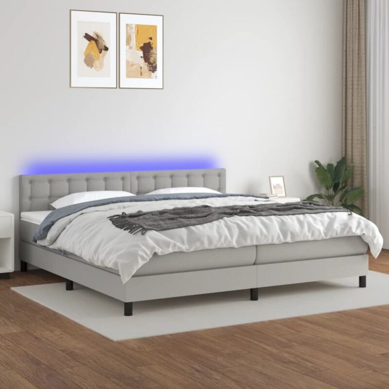 Boxspringbett mit Matratze & led Hellgrau 200x200 cm Stoff vidaXL