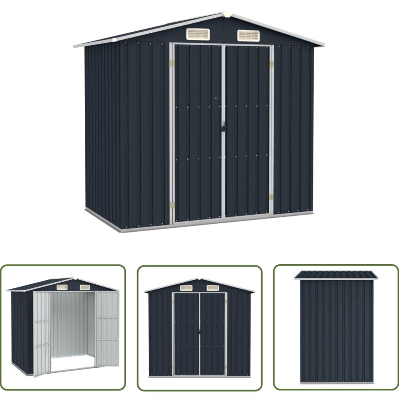 The Living Store Gerätehaus Anthrazit 205x129x183 cm Verzinkter Stahl - Gartenschuppen - Gerätehaus - Stahlausstattung - Anthrazit - Wetterfest