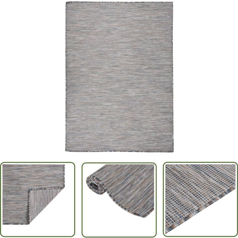 The Living Store Outdoor-Teppich Flachgewebe 200x280 cm Braun und Blau - Outdoor-Teppich - Flachgewebe-Teppich - Terrassen-Teppich - Balkonteppich