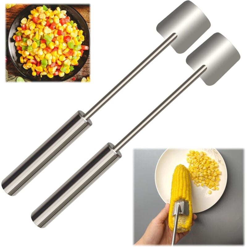 Tigrezy - Maisschäler und -entferner aus Edelstahl – langer Griff, 2 Stück – für Zuhause und Essen im Freien